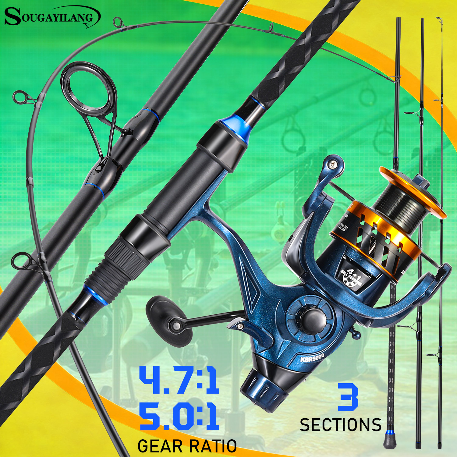 Fishing Rod Combo - Sougayilang 3 Sections Surf Fishing Rod